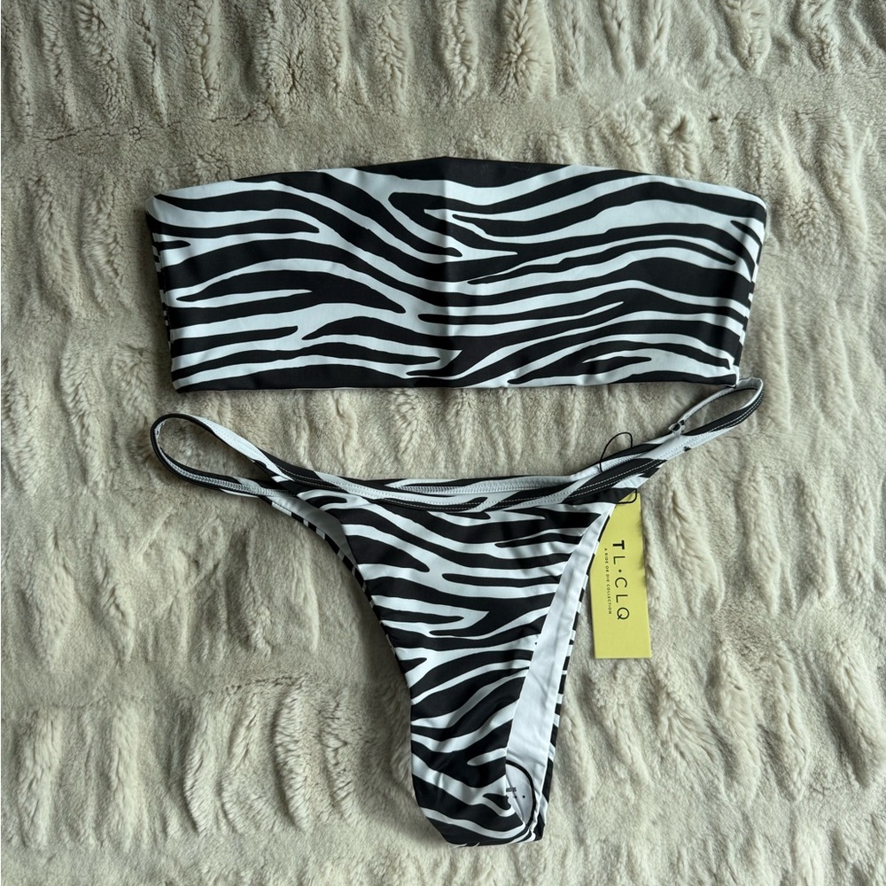 Tan + Lines zebra print bikini NWT